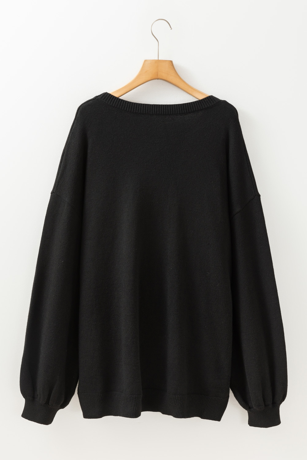 Plus Size Black Tinsel Merry & Bright Round Neck  Sweater