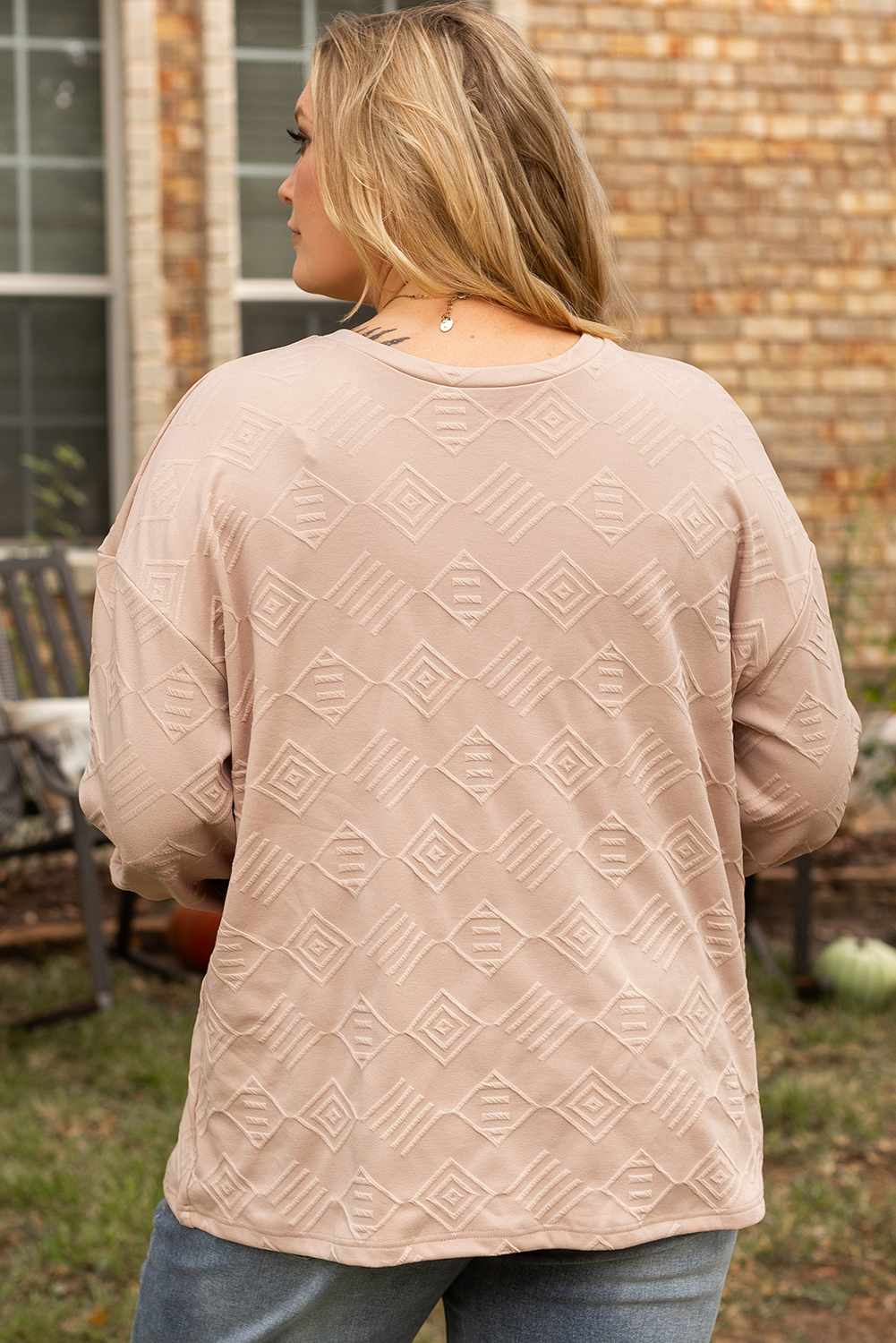 Plus Size Parchment  Textured Drop Shoulder Crew Neck Sweatshirt