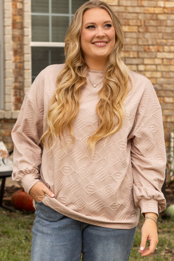 Plus Size Parchment  Textured Drop Shoulder Crew Neck Sweatshirt