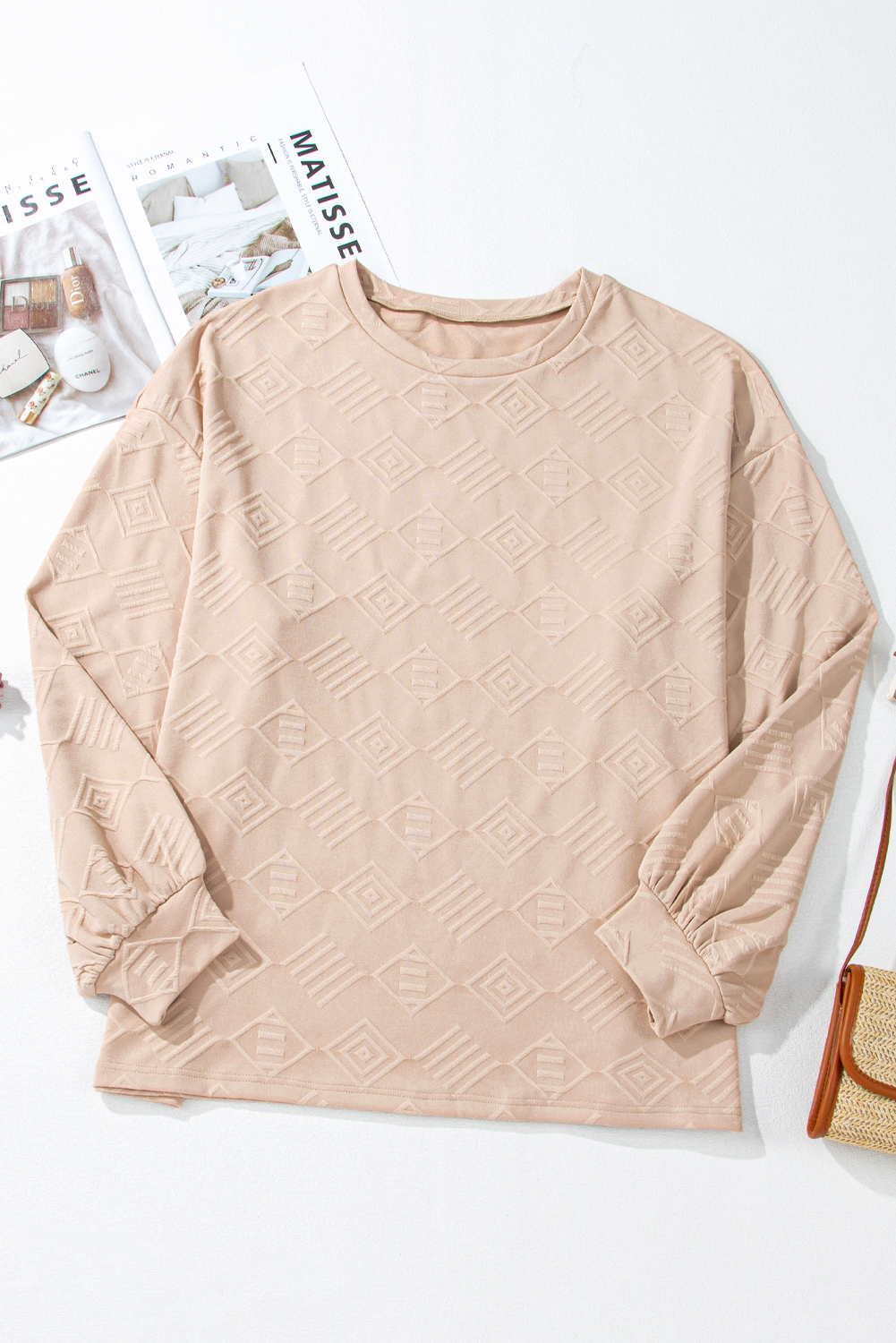 Plus Size Parchment  Textured Drop Shoulder Crew Neck Sweatshirt