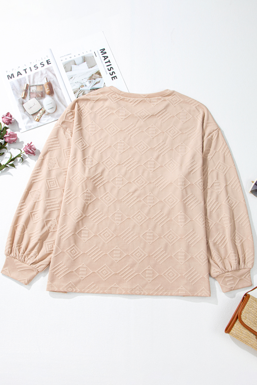 Plus Size Parchment  Textured Drop Shoulder Crew Neck Sweatshirt