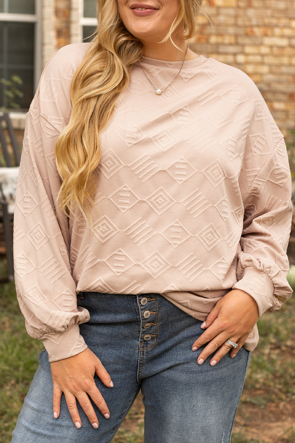 Plus Size Parchment  Textured Drop Shoulder Crew Neck Sweatshirt