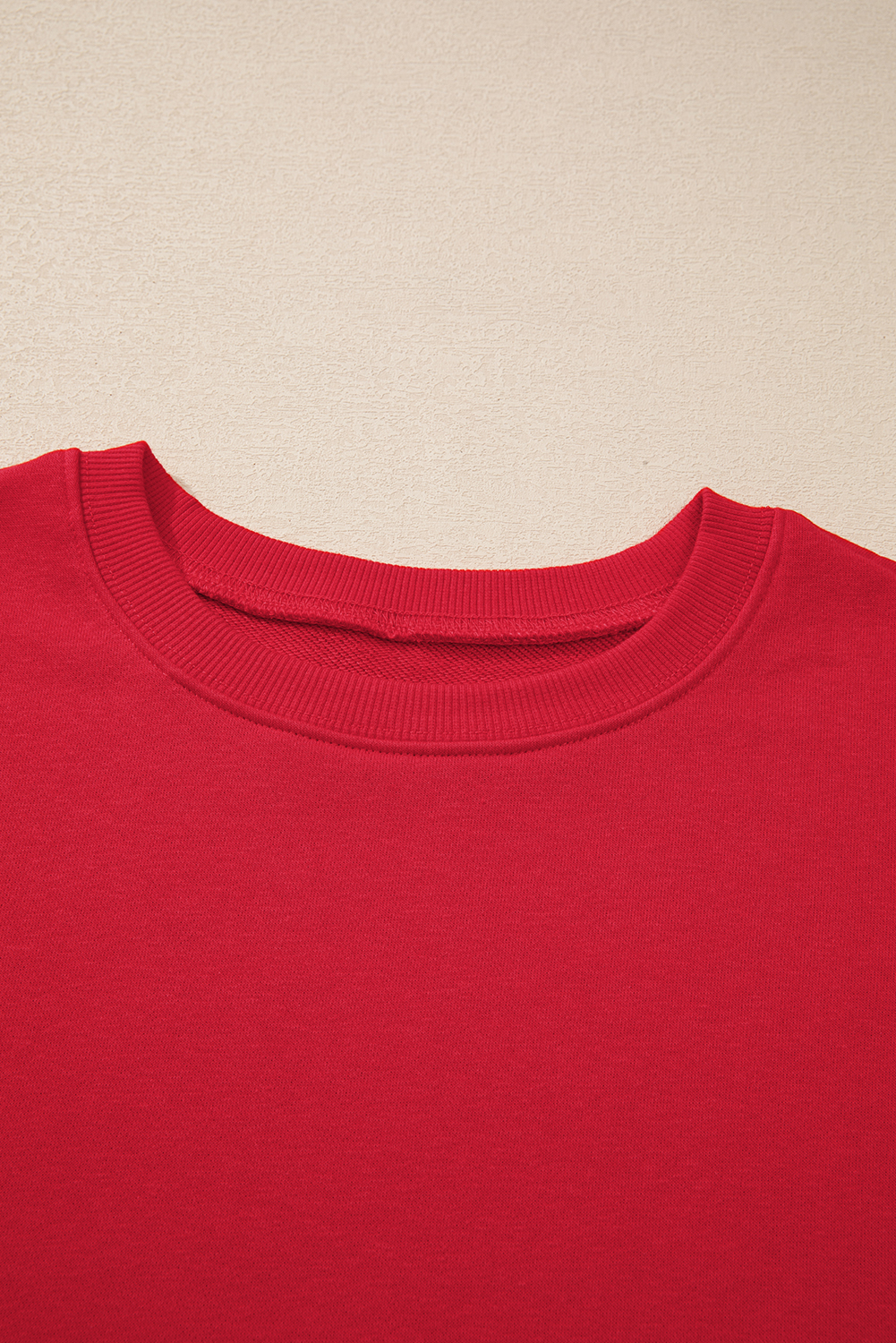 Plus Size Racing Red Solid Crew Neck Drop Shoulder  Sweatshirt