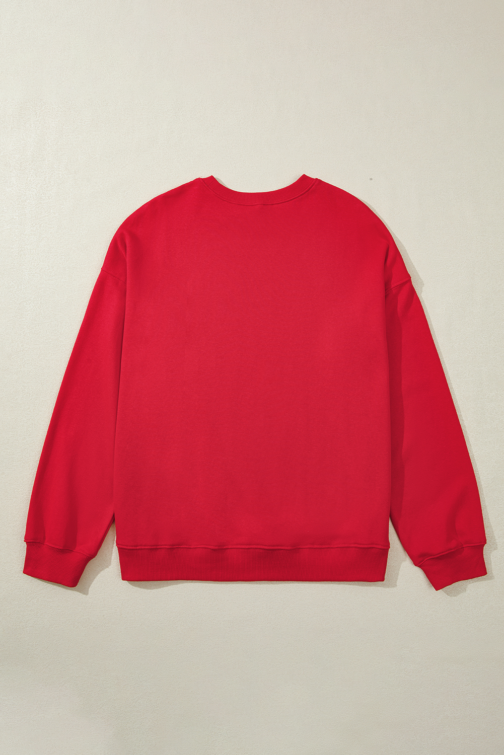 Plus Size Racing Red Solid Crew Neck Drop Shoulder  Sweatshirt