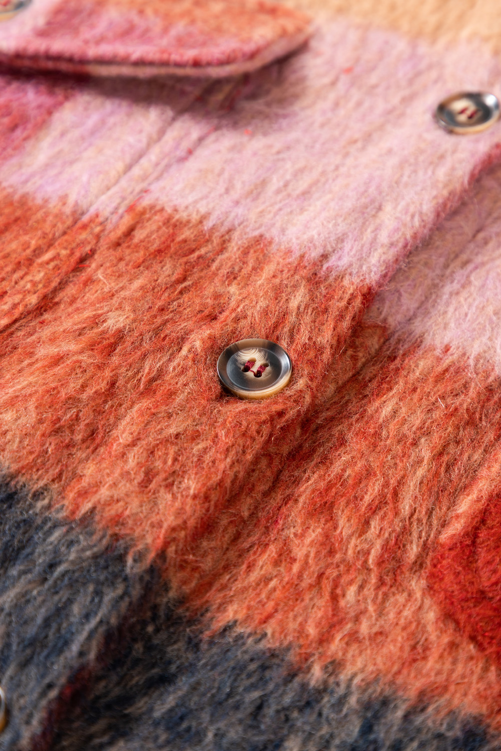 Plus Size Orange Plaid Print Flap Pockets Buttoned Casual  Jacket