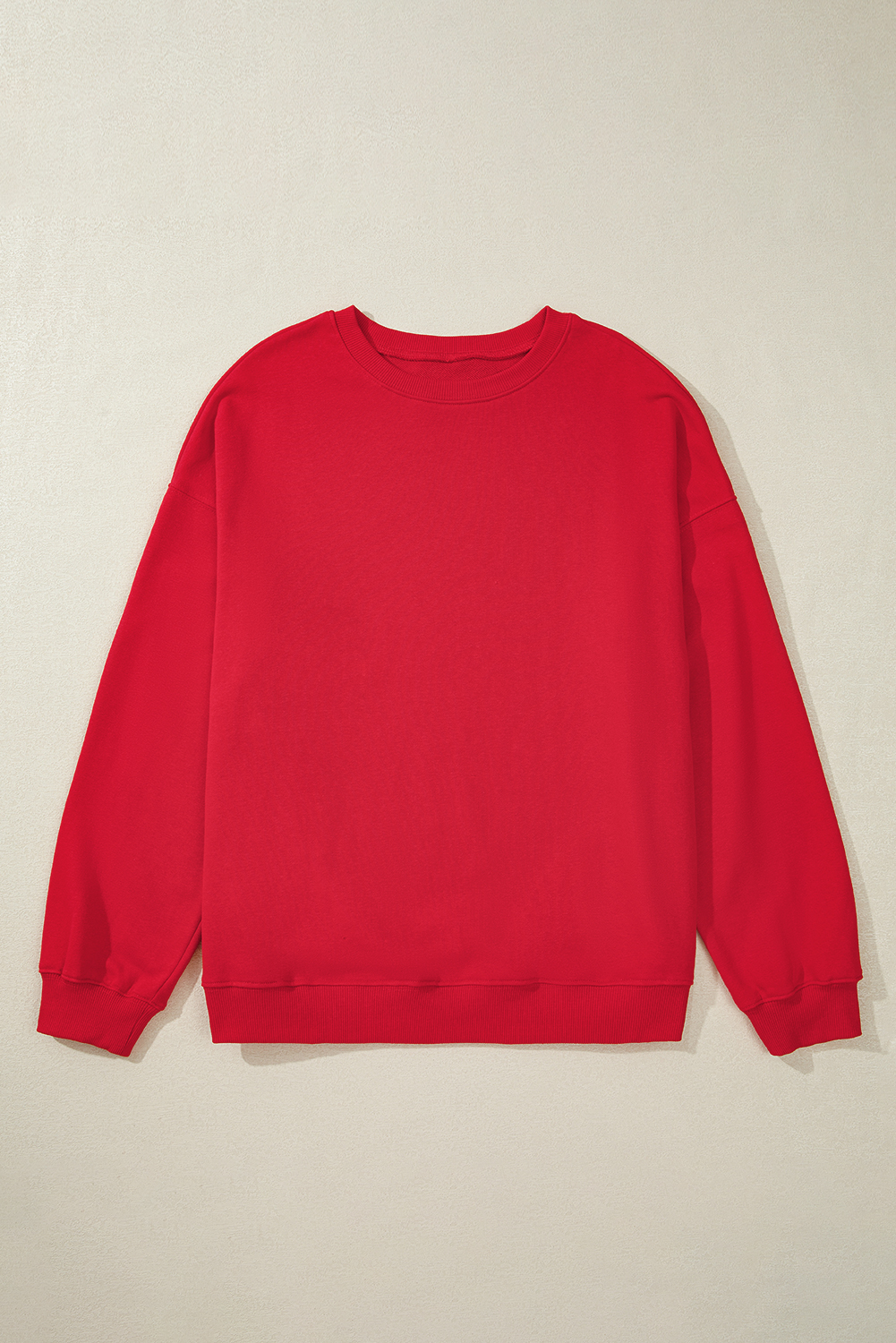Plus Size Racing Red Solid Crew Neck Drop Shoulder  Sweatshirt