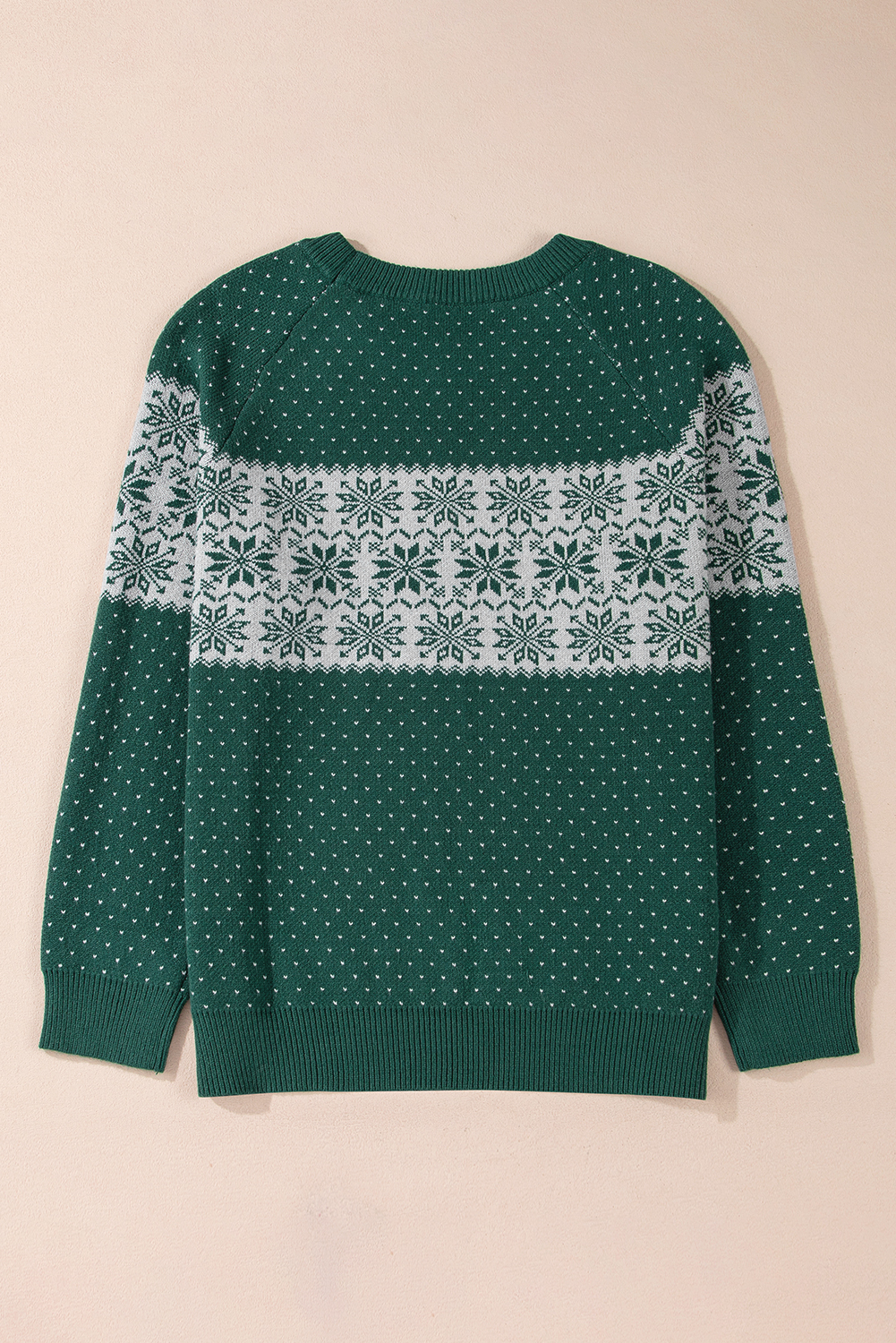 Plus Size Green Christmas Snowflake Pattern Drop Shoulder  Sweater