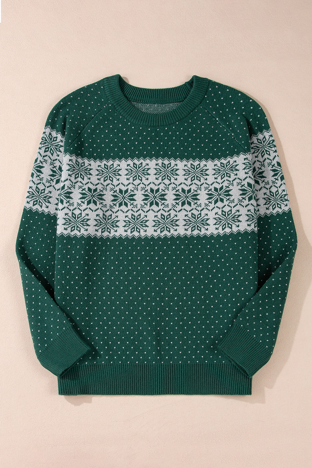 Plus Size Green Christmas Snowflake Pattern Drop Shoulder  Sweater