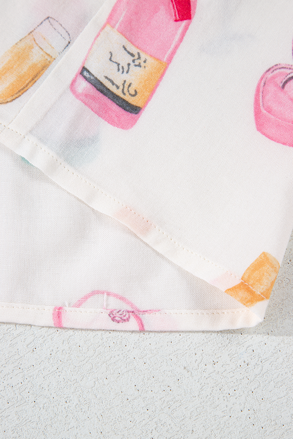 Plus Size White  Wine Glass Print Bow Knot Pajama Set