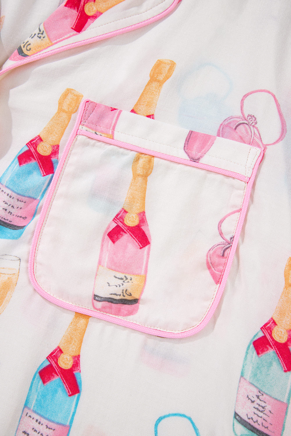 Plus Size White  Wine Glass Print Bow Knot Pajama Set