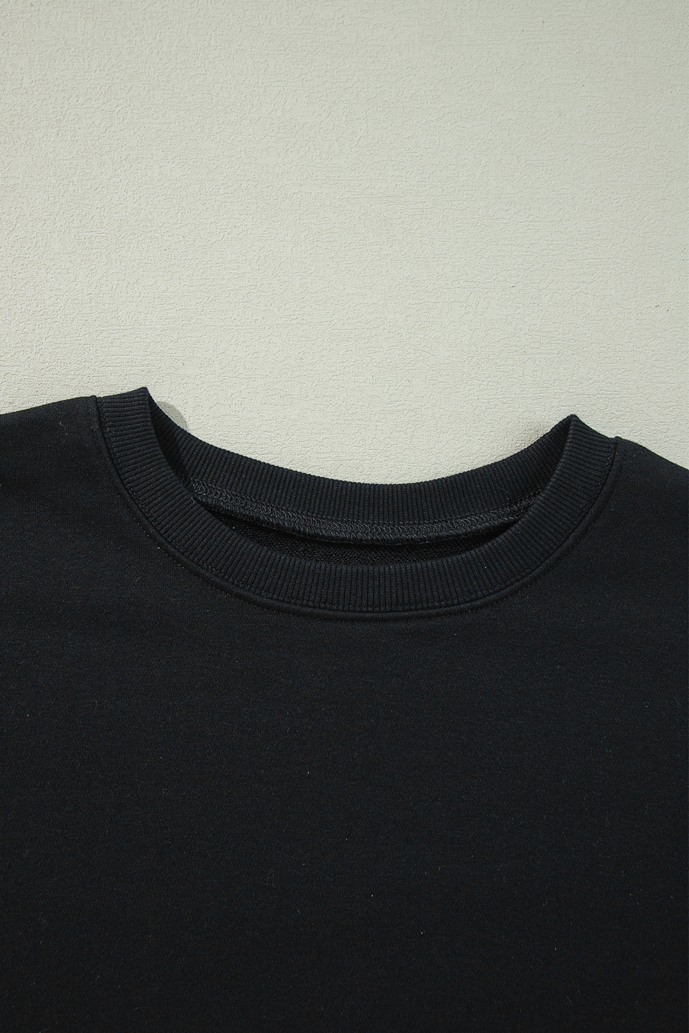 Plus Size Black Solid Crew Neck Drop Shoulder  Sweatshirt