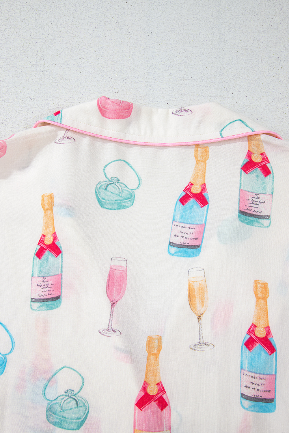 Plus Size White  Wine Glass Print Bow Knot Pajama Set