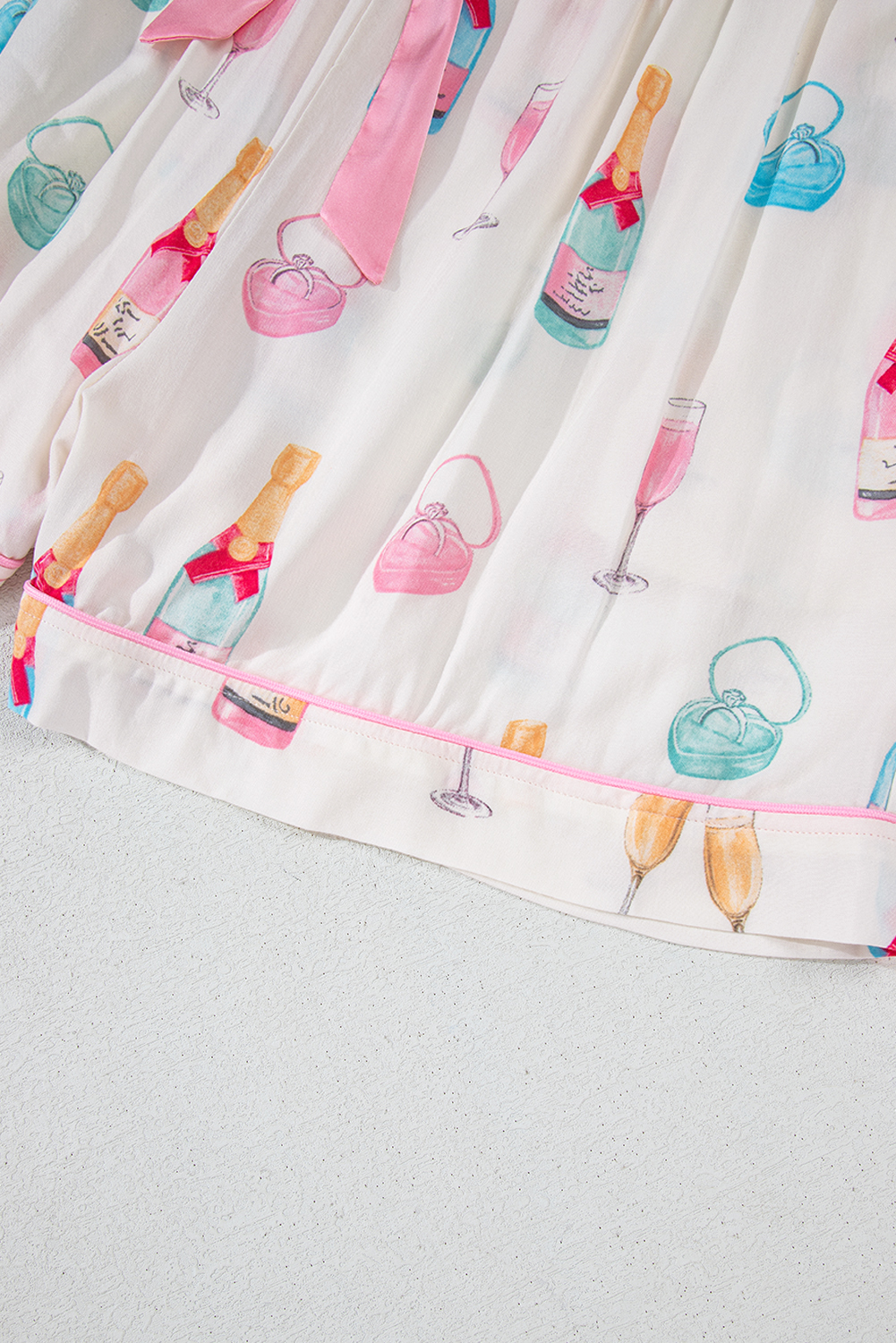 Plus Size White  Wine Glass Print Bow Knot Pajama Set