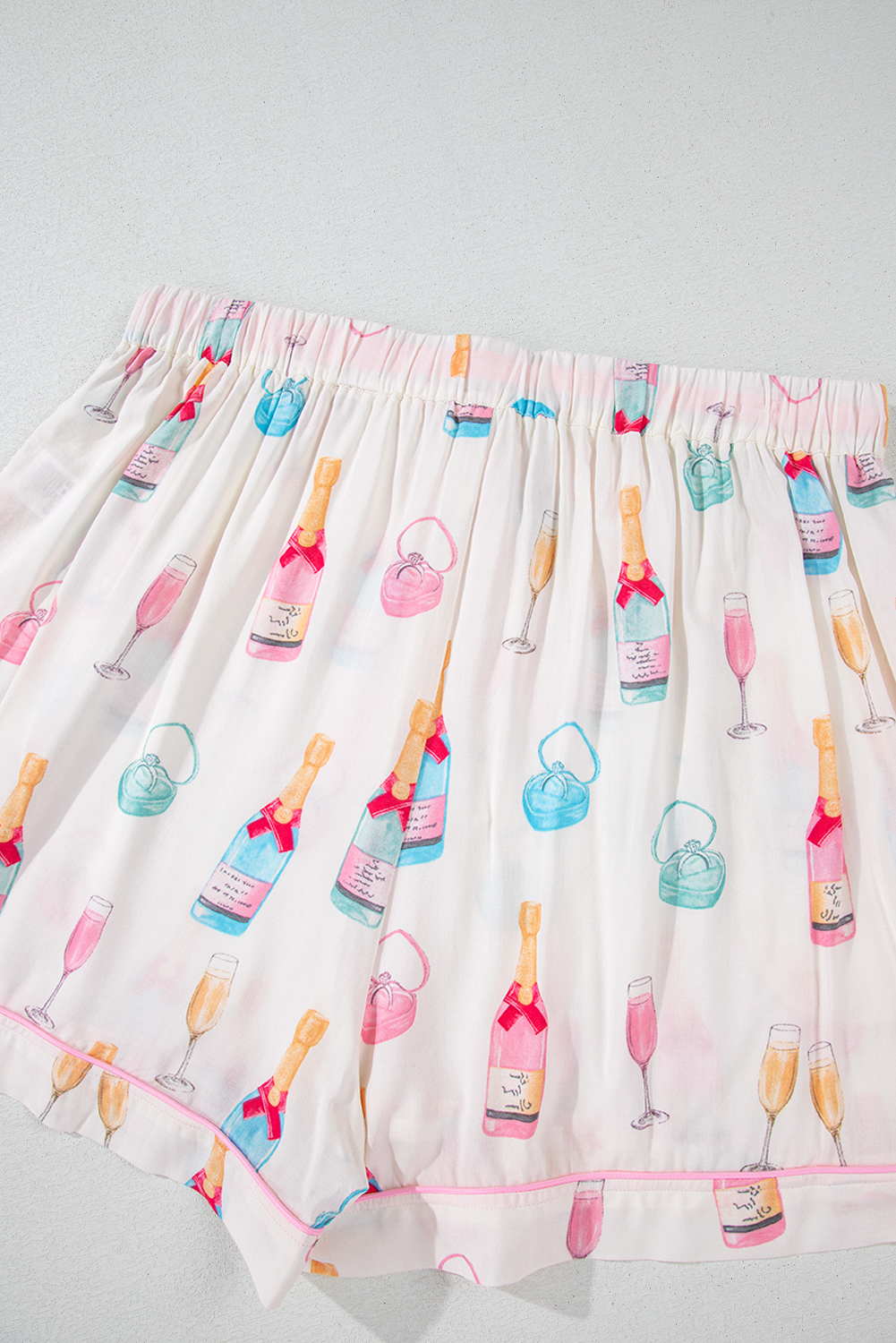 Plus Size White  Wine Glass Print Bow Knot Pajama Set