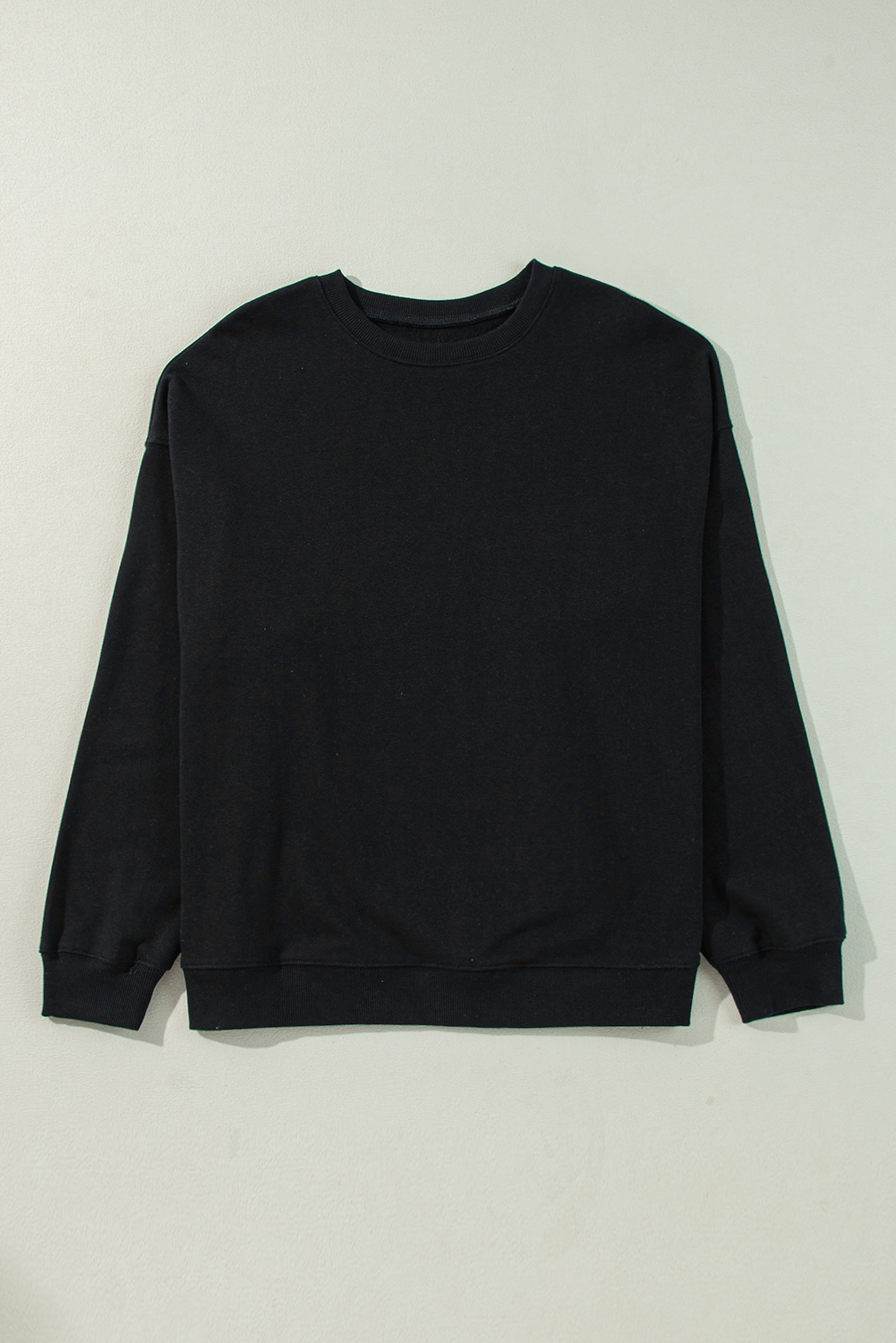 Plus Size Black Solid Crew Neck Drop Shoulder  Sweatshirt