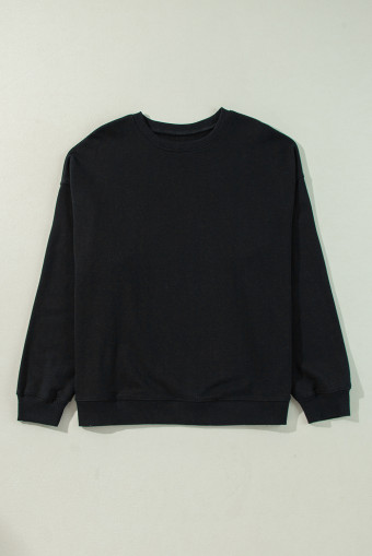 Plus Size Black Solid Crew Neck Drop Shoulder  Sweatshirt