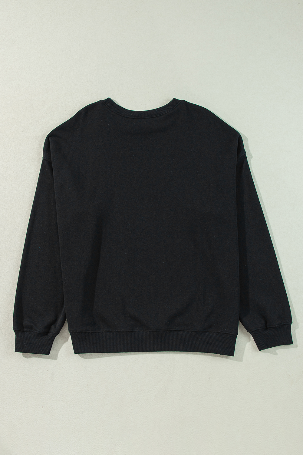 Plus Size Black Solid Crew Neck Drop Shoulder  Sweatshirt