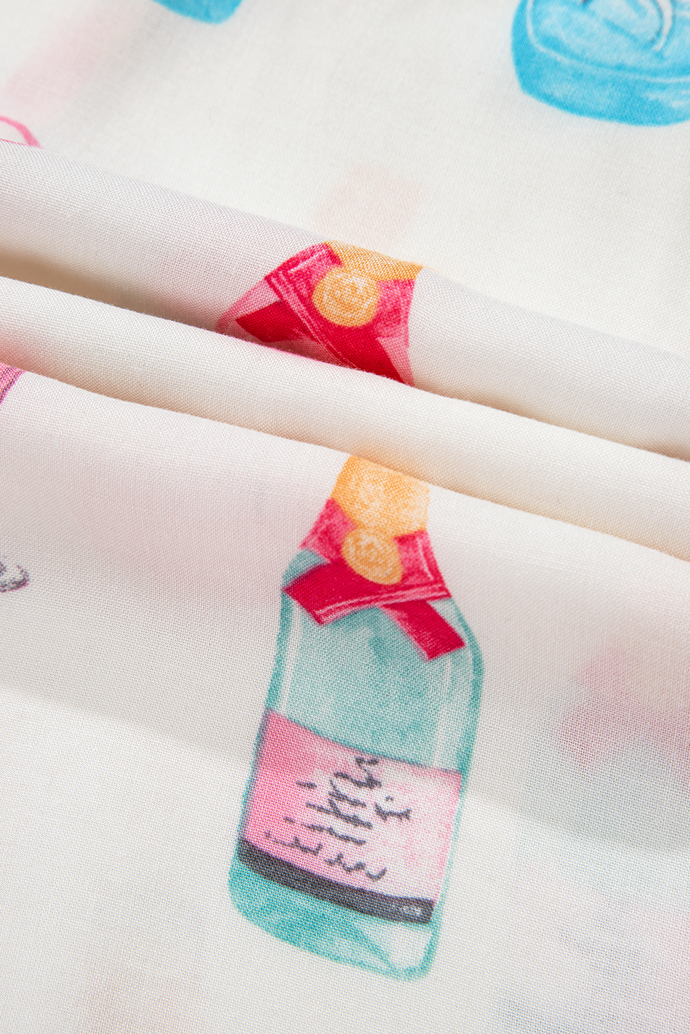 Plus Size White  Wine Glass Print Bow Knot Pajama Set