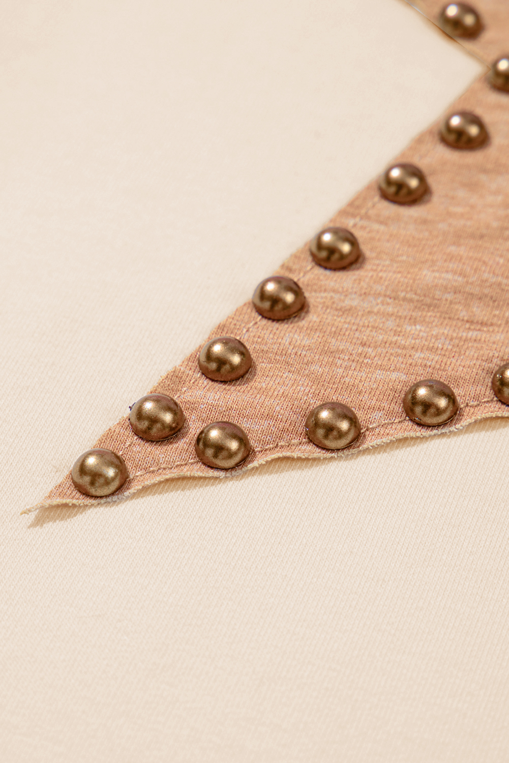 Plus Size Beige Star Shape Studded Crew Neck  T Shirt