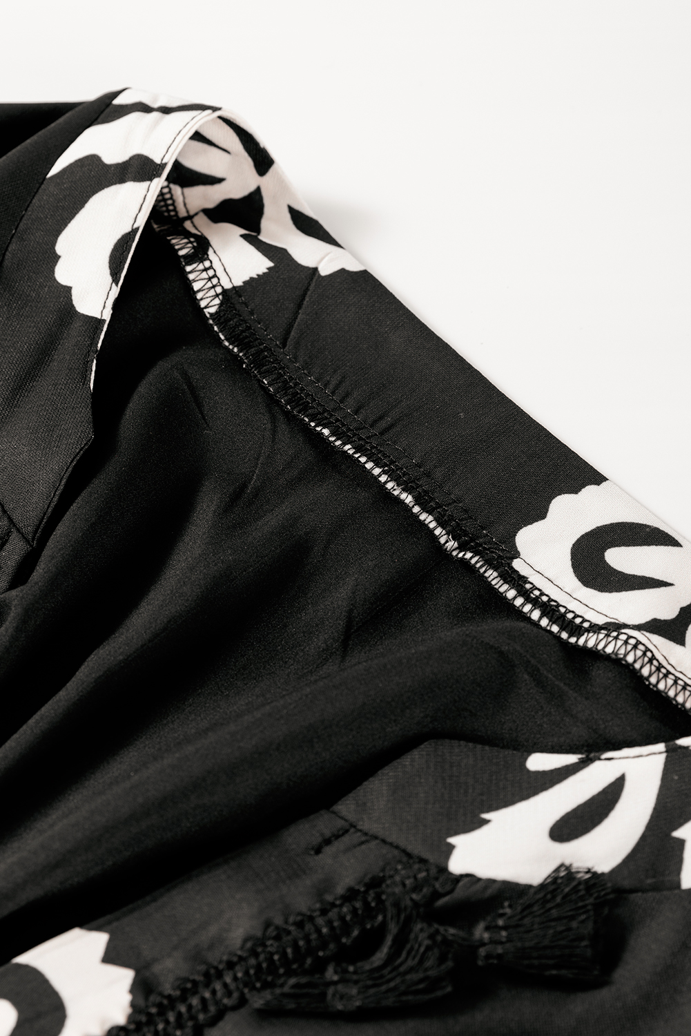 Plus Size Black  Western Floral Print Fringed V Neck Dress