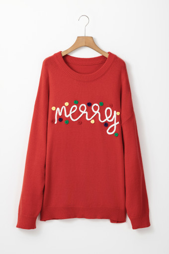 Plus Size Fiery Red Merry Graphic Christmas  Sweater