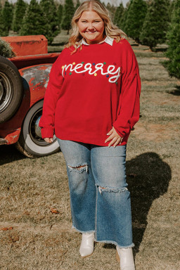 Plus Size Fiery Red Merry Graphic Christmas  Sweater