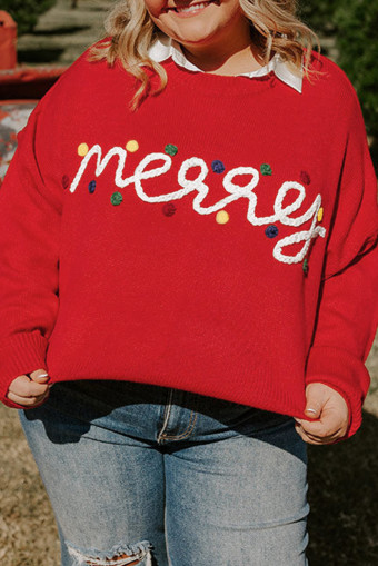 Plus Size Fiery Red Merry Graphic Christmas  Sweater