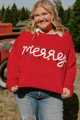 Plus Size Fiery Red Merry Graphic Christmas  Sweater