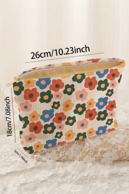 Red Flower Printed Rib Textured Cosmetic Bag