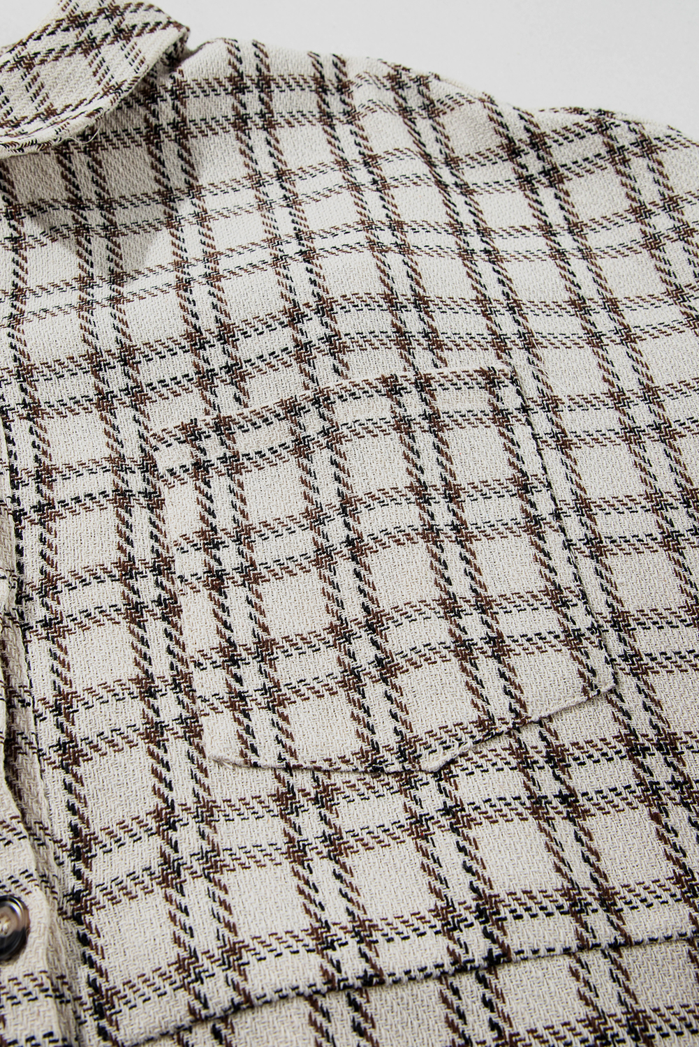 Plus Size White Stripe  Plaid Buttoned Raw Hem Tunic Shirt Dress