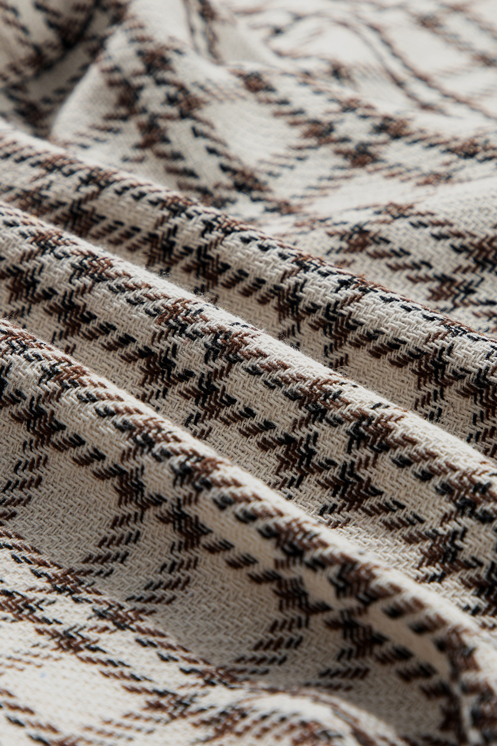 Plus Size White Stripe  Plaid Buttoned Raw Hem Tunic Shirt Dress