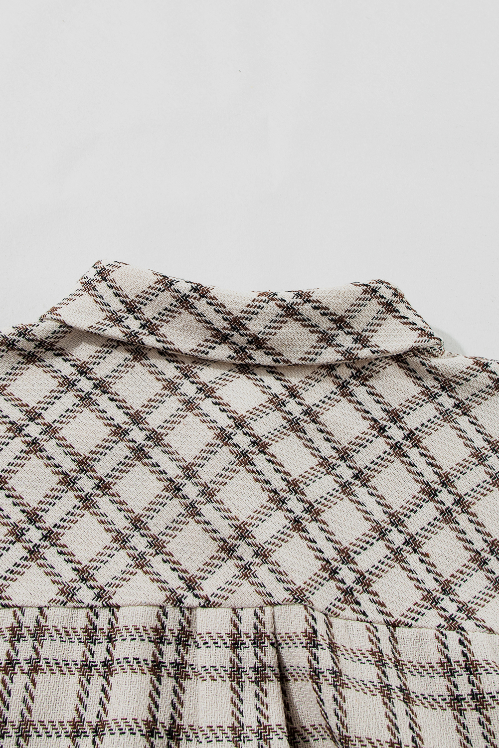 Plus Size White Stripe  Plaid Buttoned Raw Hem Tunic Shirt Dress