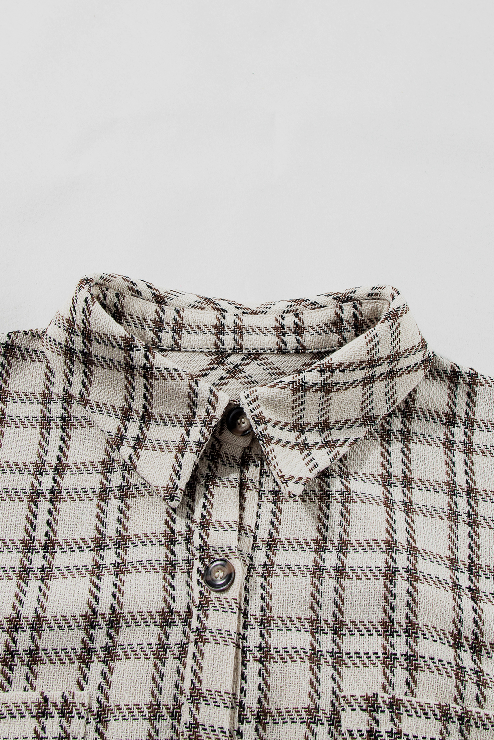 Plus Size White Stripe  Plaid Buttoned Raw Hem Tunic Shirt Dress