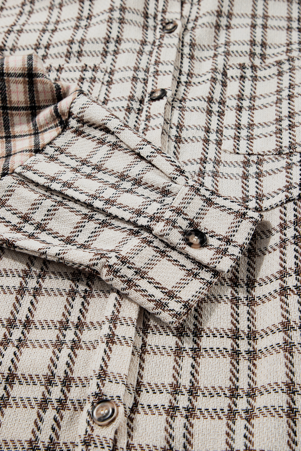 Plus Size White Stripe  Plaid Buttoned Raw Hem Tunic Shirt Dress