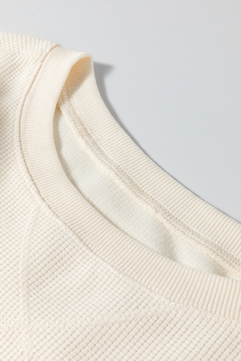 Plus Size White Solid Color Waffle Knit Drop Shoulder  Sweatshirt