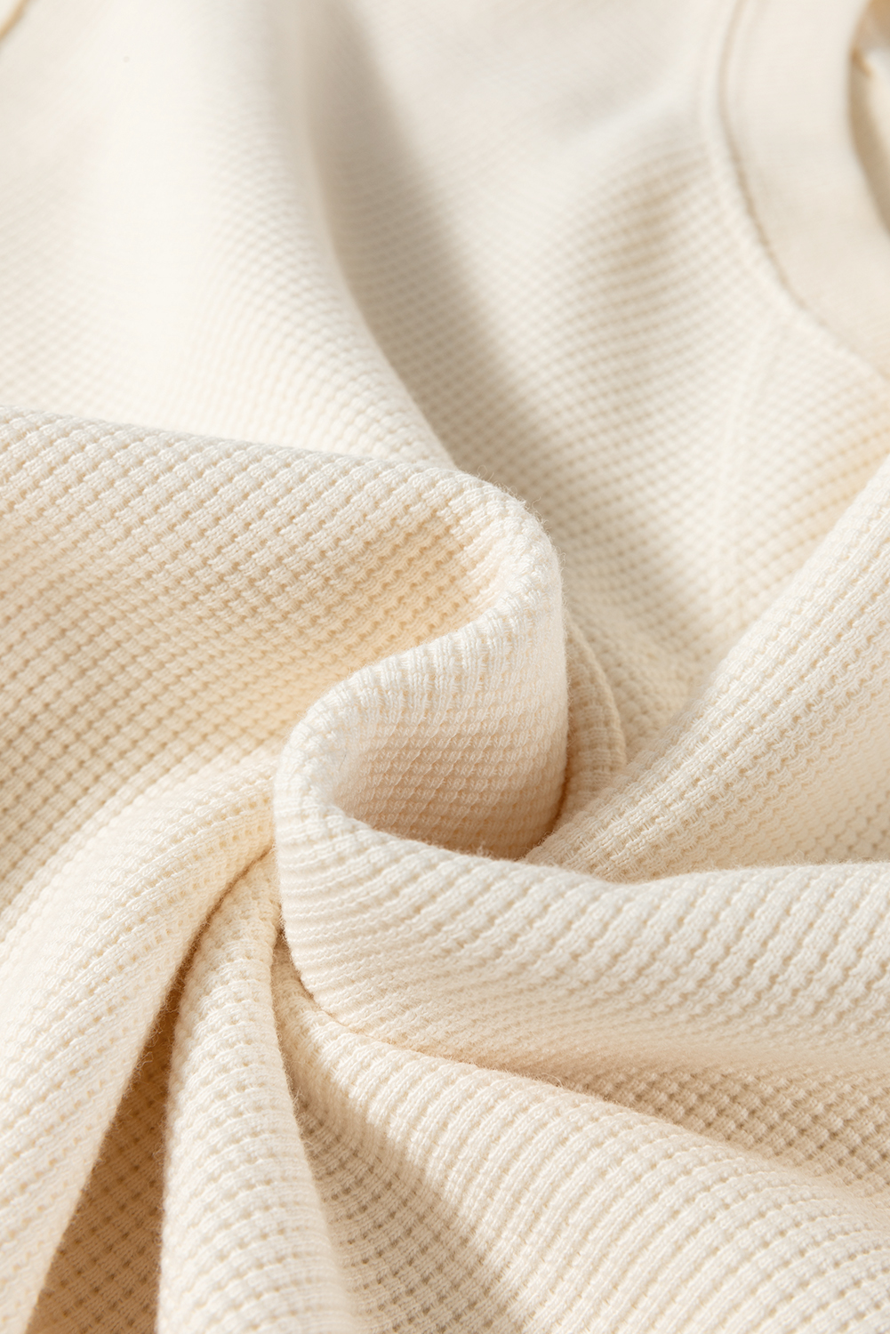 Plus Size White Solid Color Waffle Knit Drop Shoulder  Sweatshirt