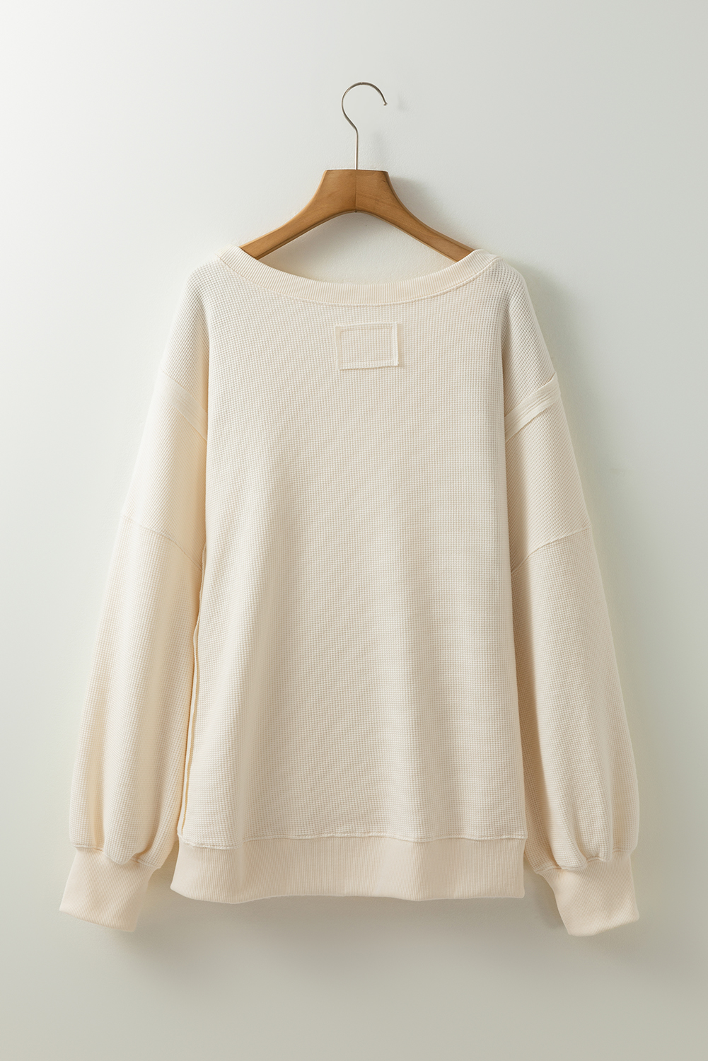 Plus Size White Solid Color Waffle Knit Drop Shoulder  Sweatshirt