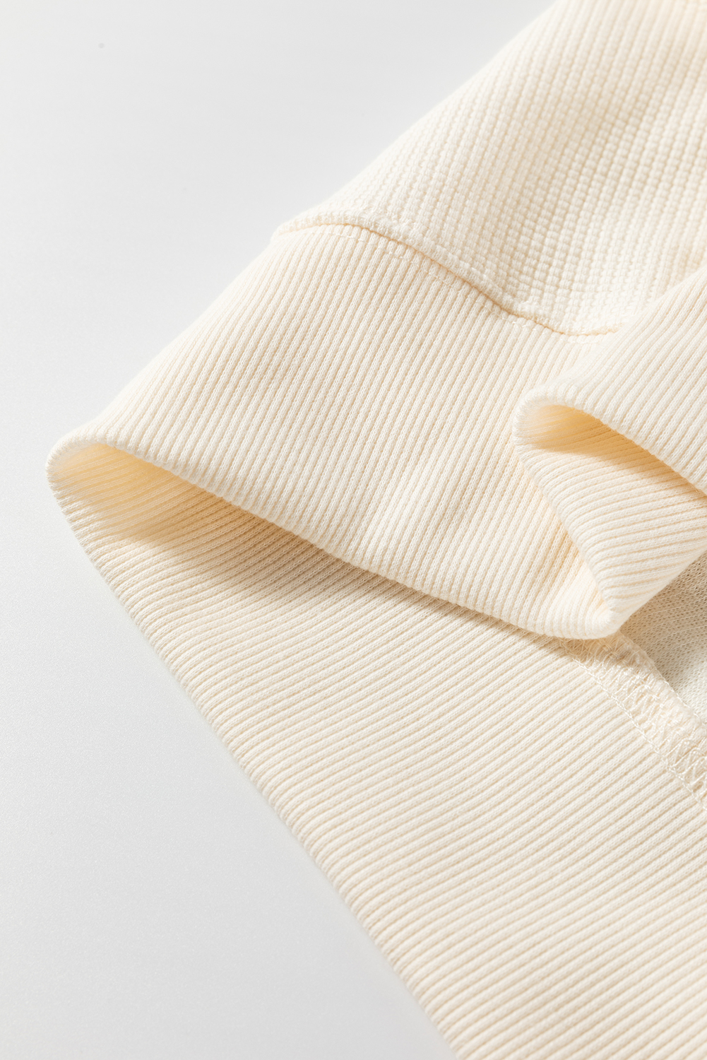 Plus Size White Solid Color Waffle Knit Drop Shoulder  Sweatshirt