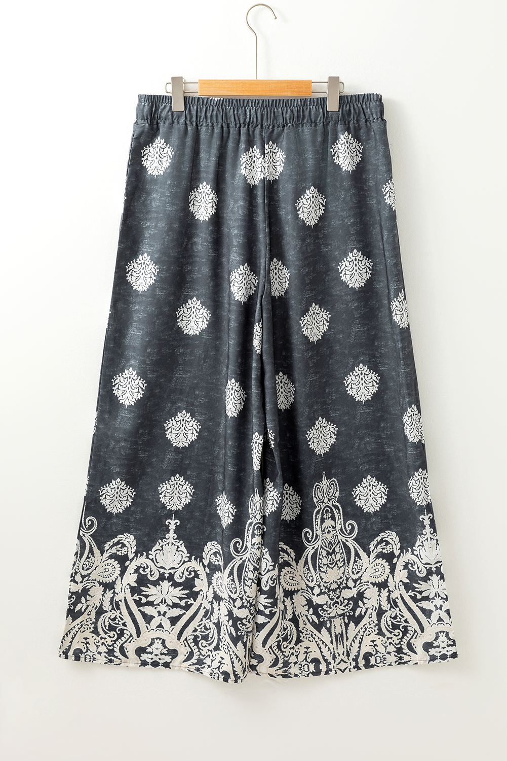Plus Size Black  Geometric Ethnic Print Drawstring Wide Leg Pants