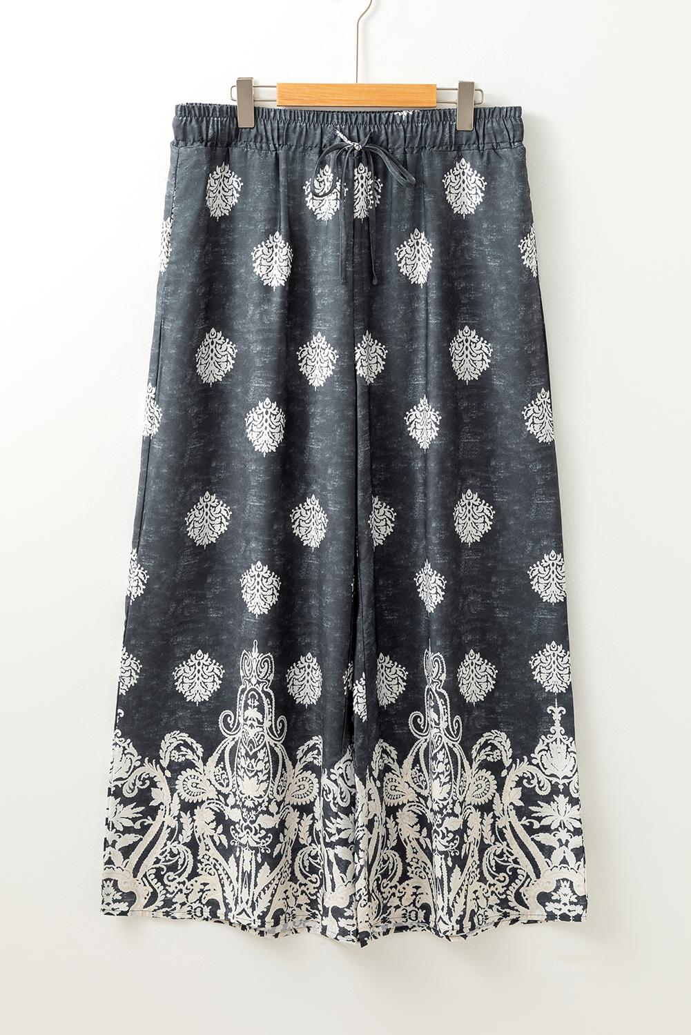 Plus Size Black  Geometric Ethnic Print Drawstring Wide Leg Pants