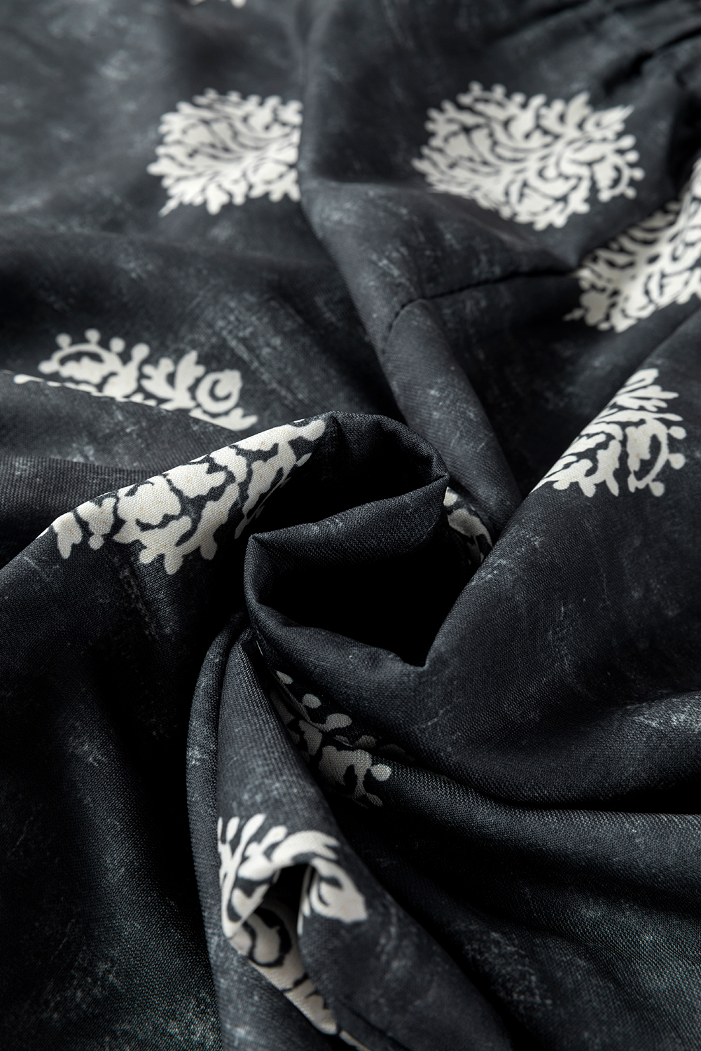 Plus Size Black  Geometric Ethnic Print Drawstring Wide Leg Pants