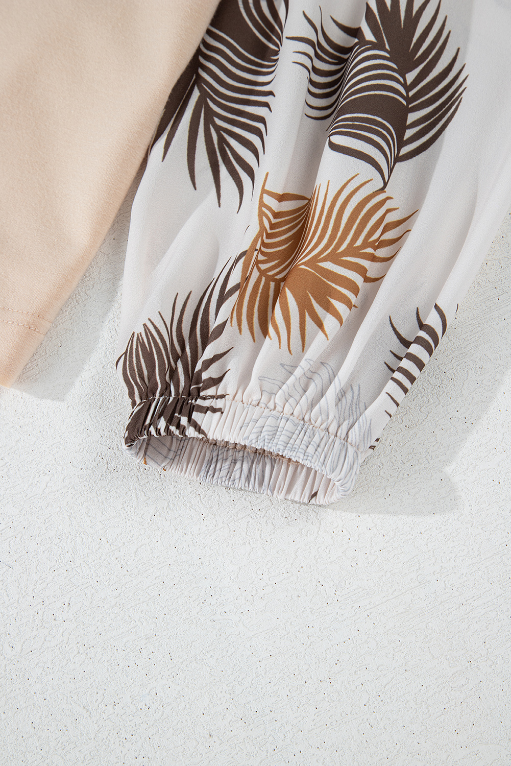 Jet Stream Palm Leaves Polka Dot Puff Sleeve Patchwork V Neck Loose Blouse