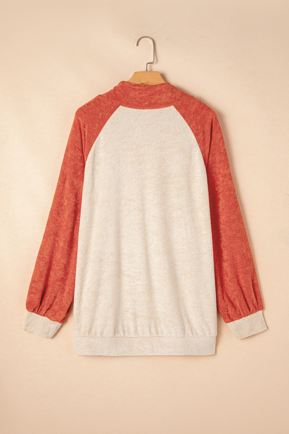 Plus Size Orange  Colorblock Raglan Hoodie with Pockets