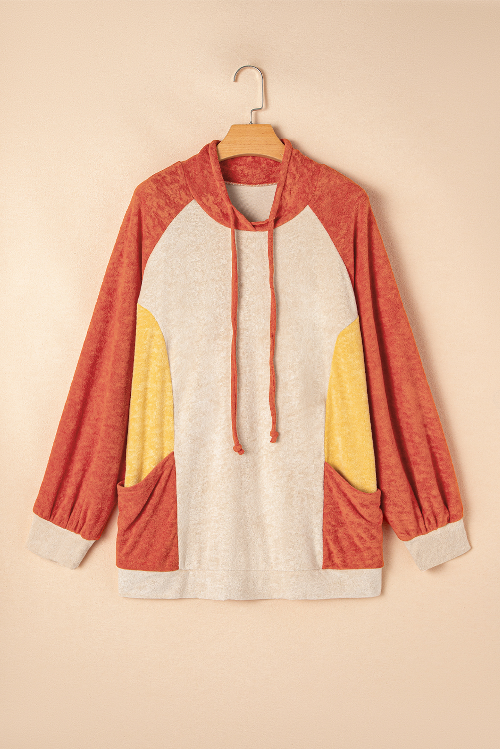 Plus Size Orange  Colorblock Raglan Hoodie with Pockets