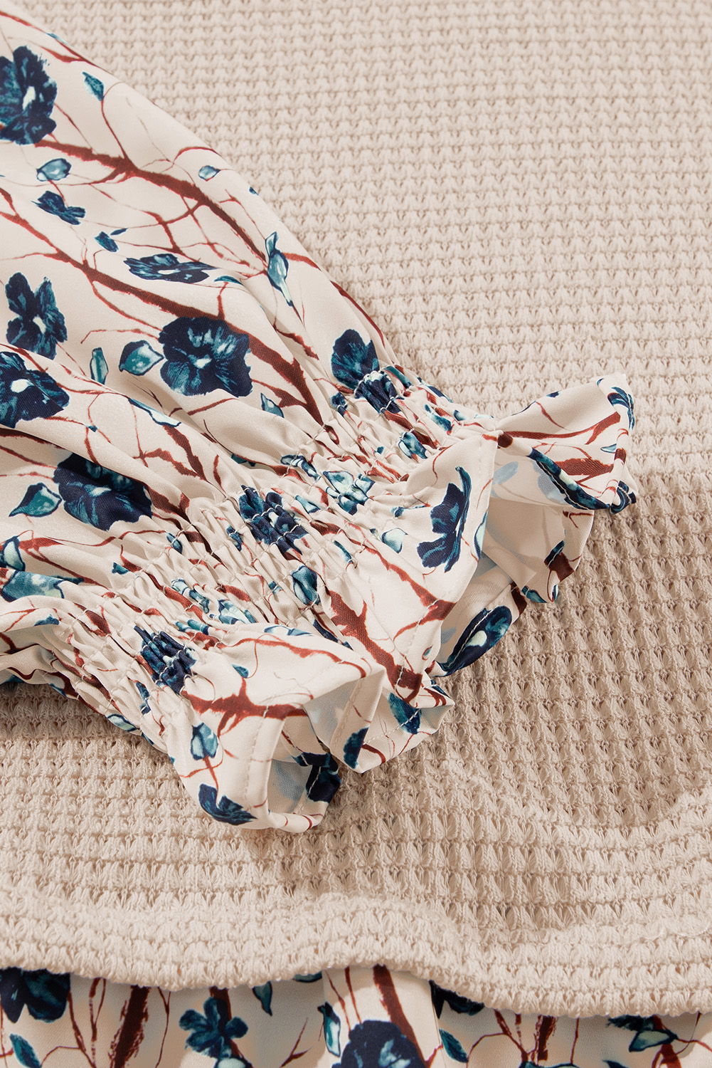 Plus Size Beige Faux Two Piece Knit Patchwork Floral Print  Top