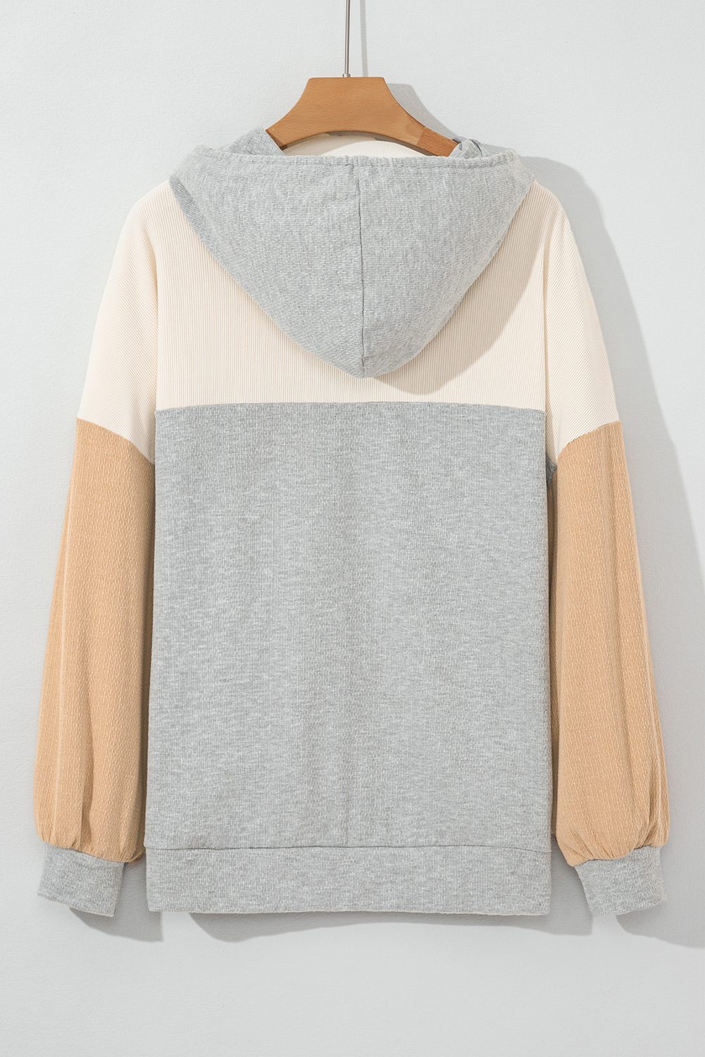 Plus Size Multicolour  Colorblock Drop Shoulder Ribbed Knit Hoodie