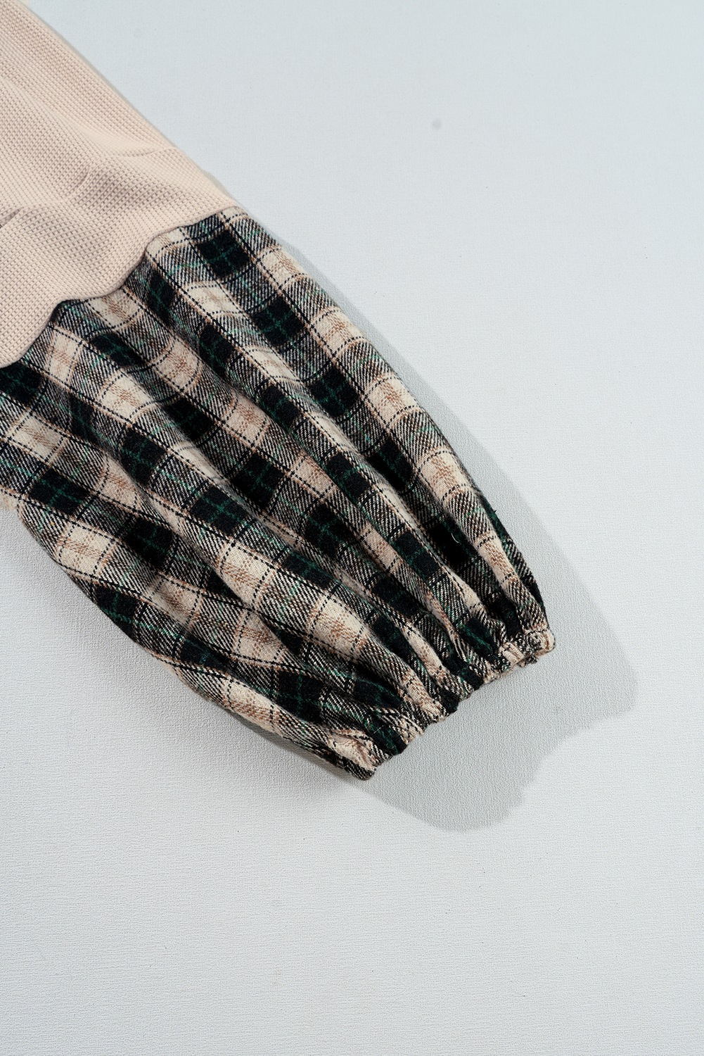 Plus Size Black Plaid Waffle Knit Patchwork Collared V Neck  Mini Dress