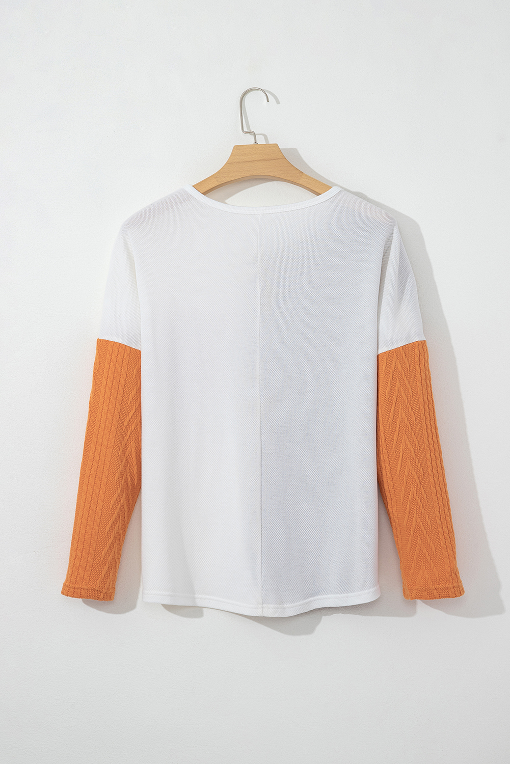 Plus Size Chestnut  Color Block Textured Patchwork Top with Pocket