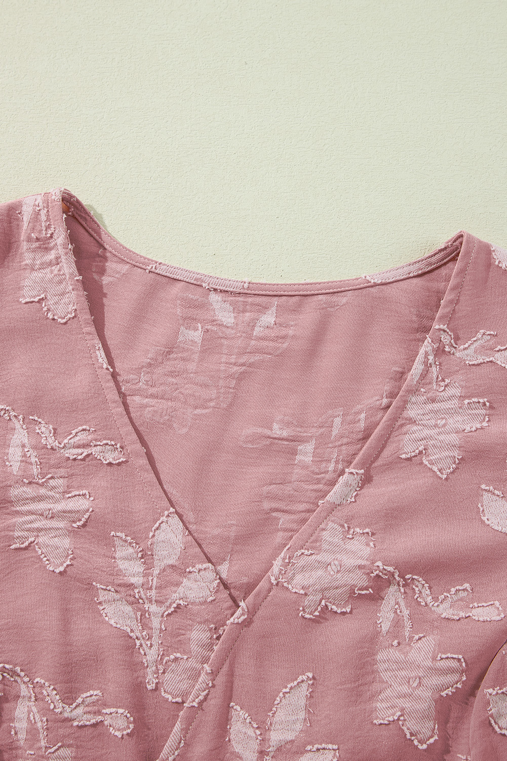 Plus Size Peach Blossom Floral Surplice V Neck Tiered Ruffled  Dress