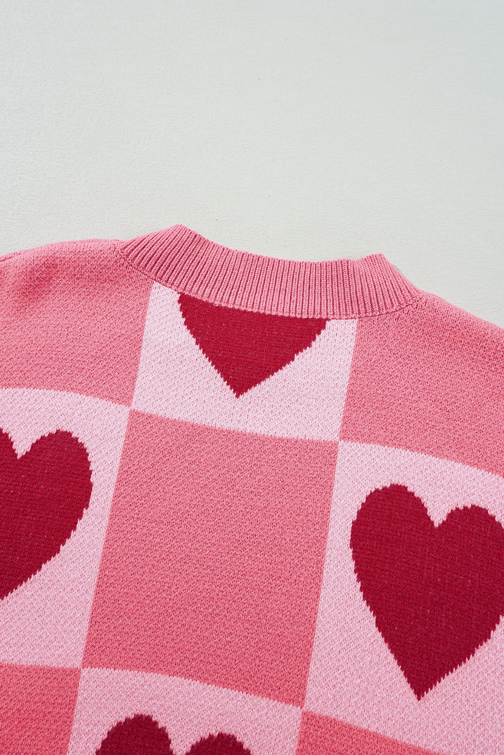 Plus Size Pink  Love Heart Block Mock Neck Lantern Sleeve Valentine Sweater